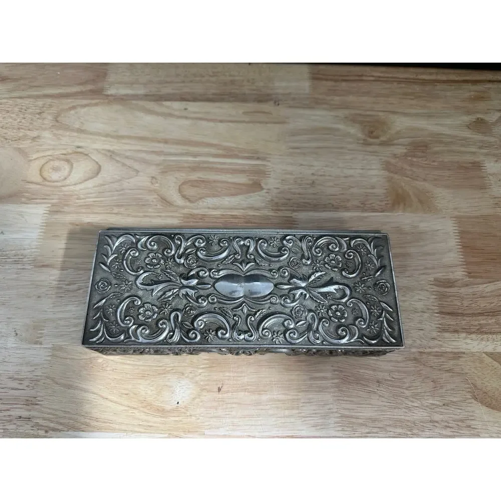 VINTAGE - GODINGER 1992 SILVER PLATED RECTANGULAR JEWELRY BOX WITH SOFT LINING